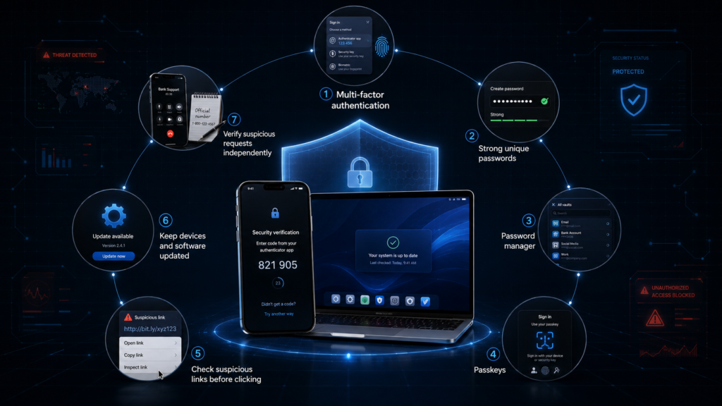 Ways to protect yourself from phishing attacks using MFA, passkeys and secure passwords