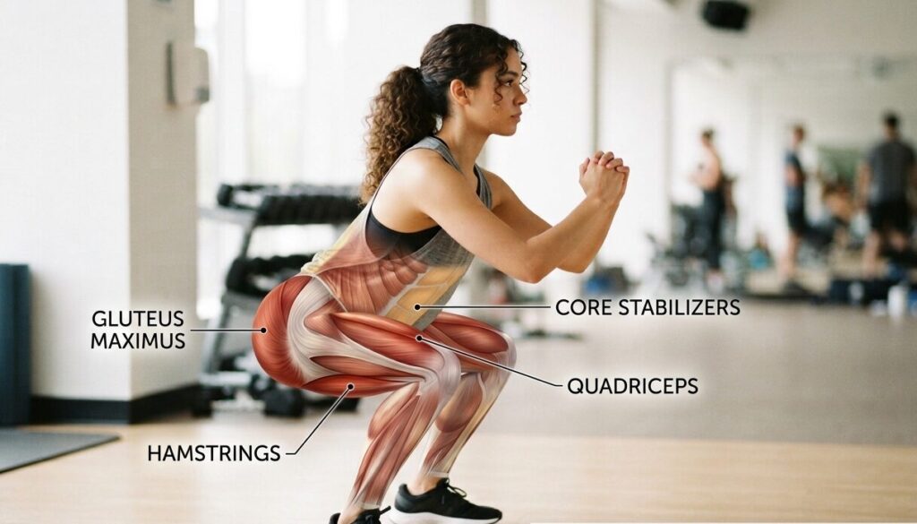 beginner performing a squat with proper form