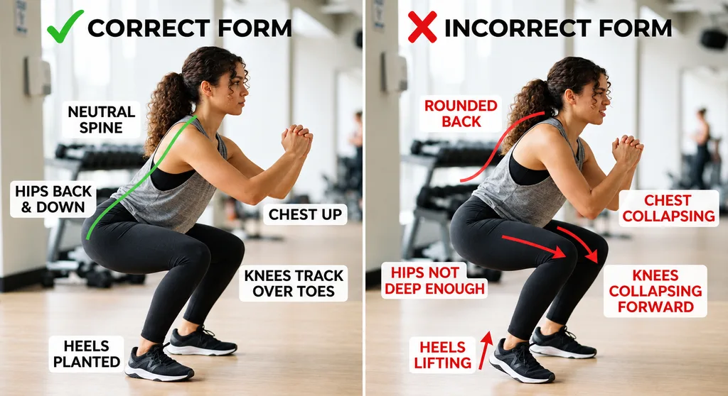 correct vs incorrect squat form comparison
