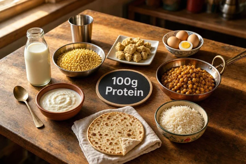100g protein a day using affordable Indian foods