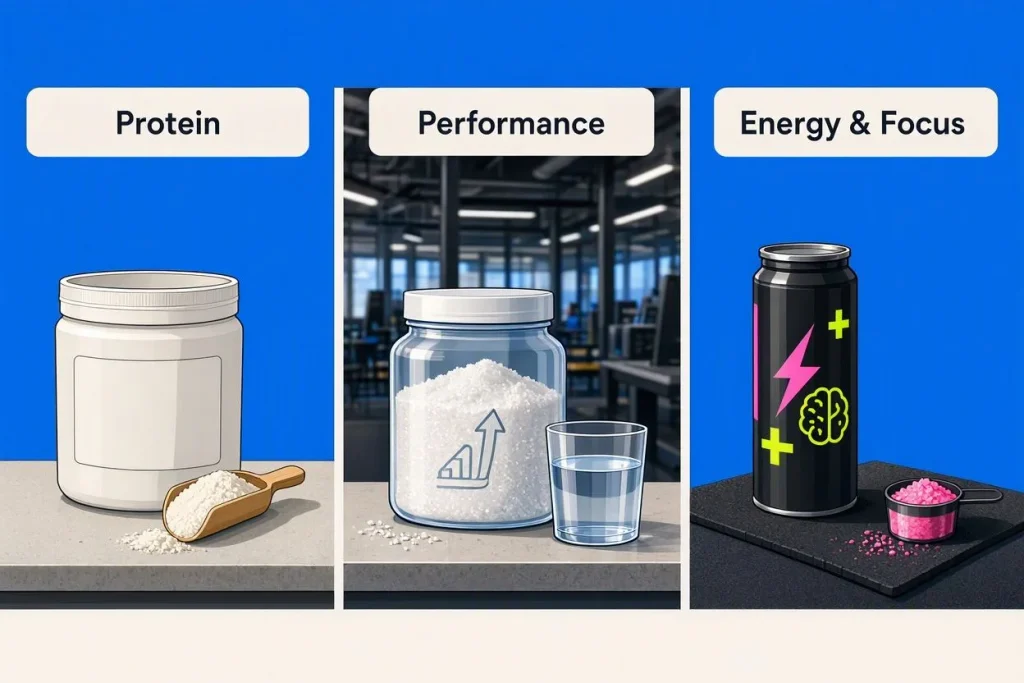 comparison of whey protein creatine and pre-workout