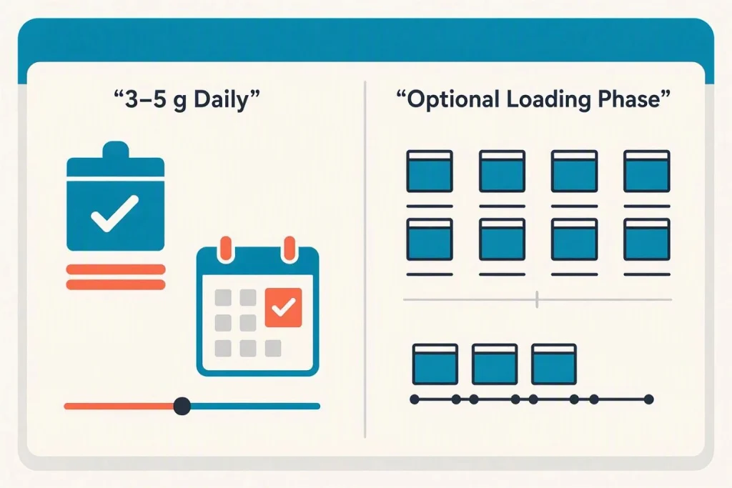 creatine daily dose and loading phase comparison