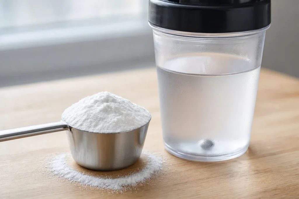 creatine monohydrate powder and shaker