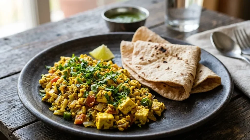 high protein Indian meal with paneer bhurji and roti