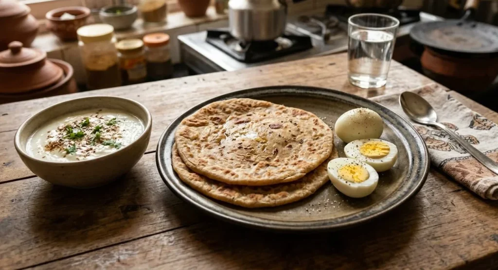 high protein Indian meals with dal paratha curd and eggs